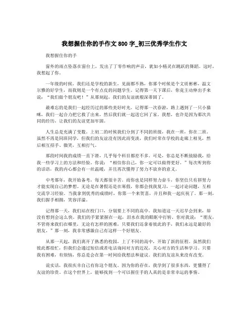我想握住你的手作文800字_初三优秀学生作文