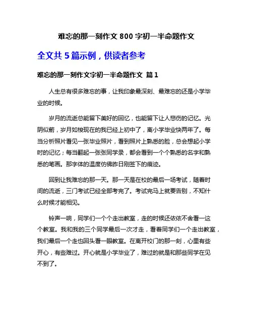 难忘的那一刻作文800字初一半命题作文
