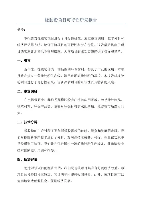 橡胶粉项目可行性研究报告
