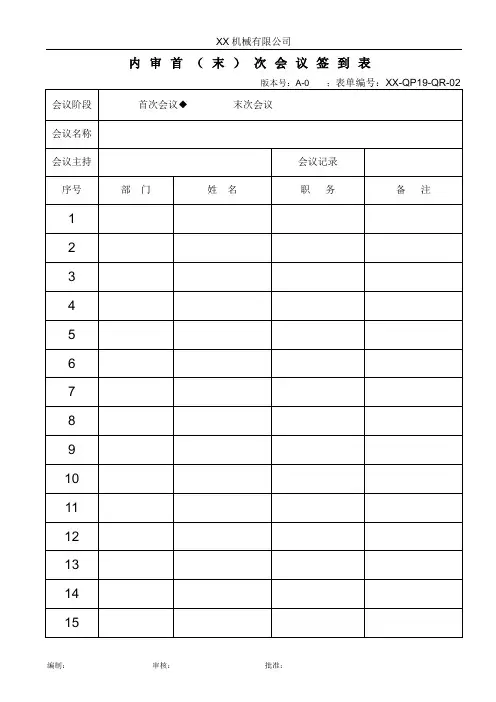 内审首末次会议签到表