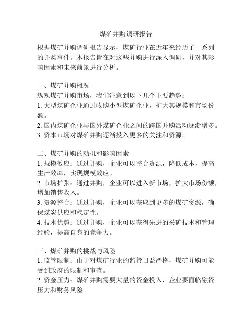 煤矿并购调研报告