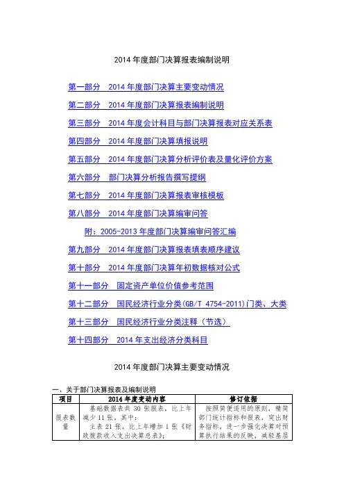 2014年度部门决算报表填报说明及讲解