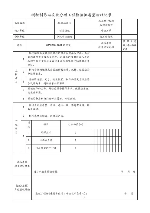 橱柜制作与安装分项工程检验批质量验收记录
