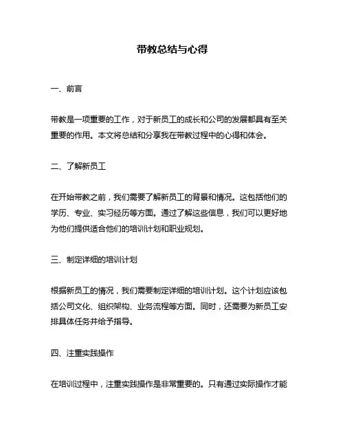 带教总结与心得
