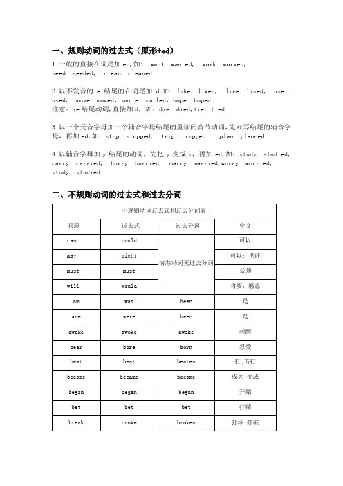 常见规则动词、不规则动词过去式和过去分词