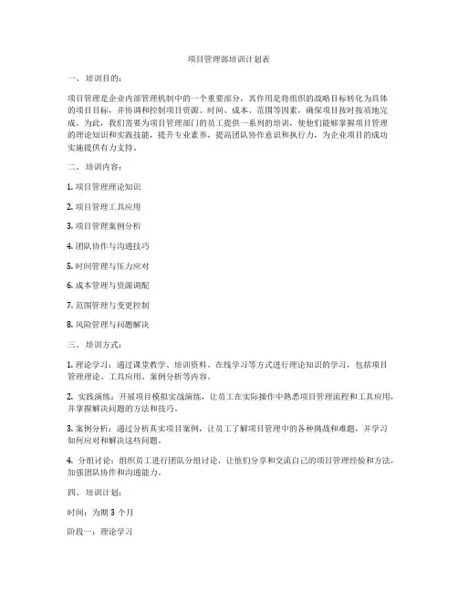 项目管理部培训计划表