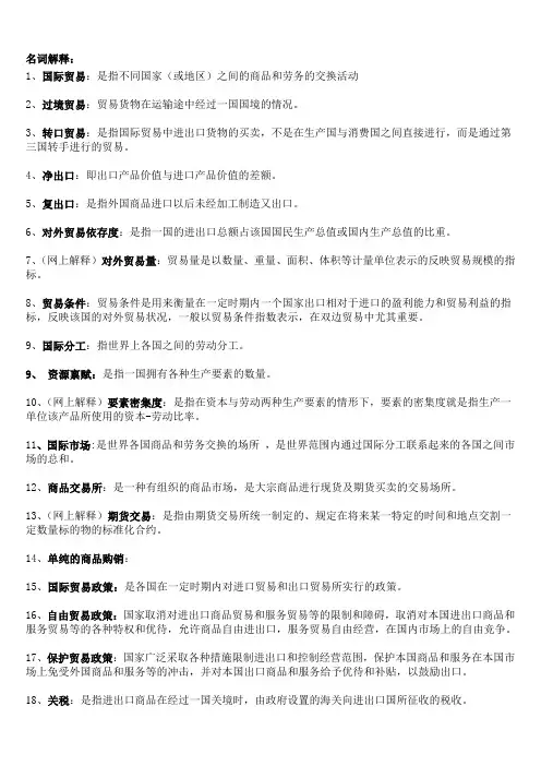 国际贸易名词解释