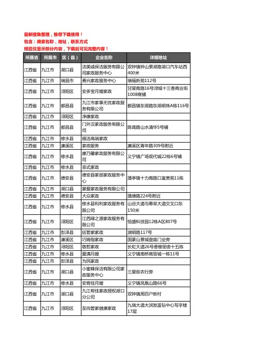 新版江西省九江市家政企业公司商家户名录单联系方式地址大全73家