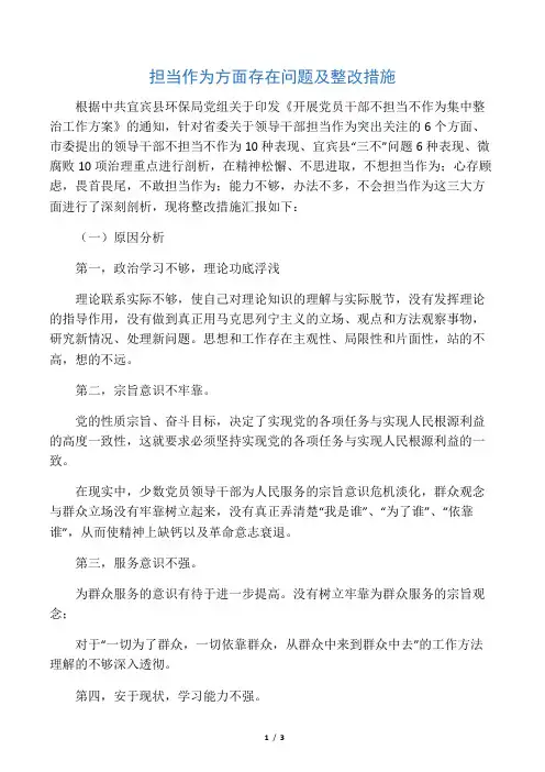 担当作为方面存在问题及整改措施