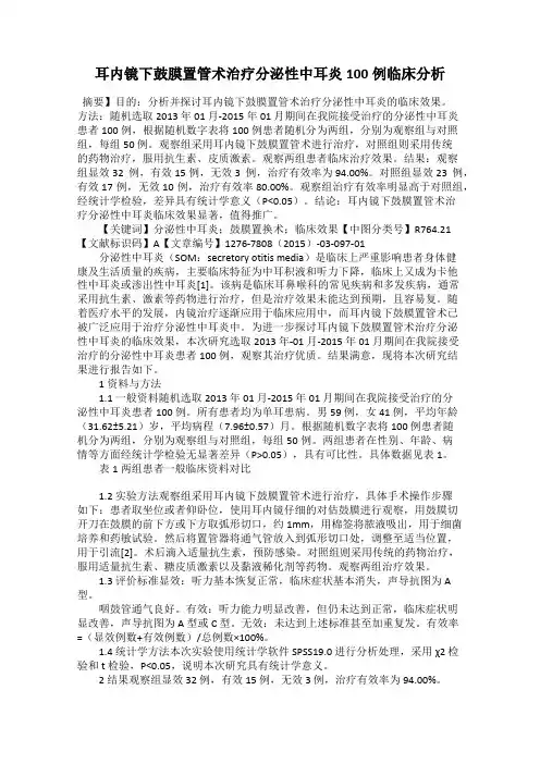 耳内镜下鼓膜置管术治疗分泌性中耳炎100例临床分析