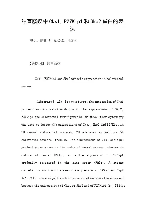 结直肠癌中Cks1,P27Kip1和Skp2蛋白的表达
