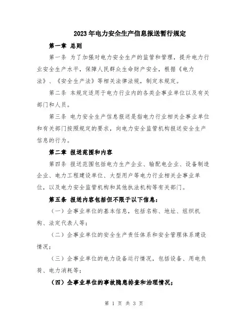 2023年电力安全生产信息报送暂行规定