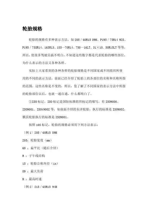 轮胎规格资料