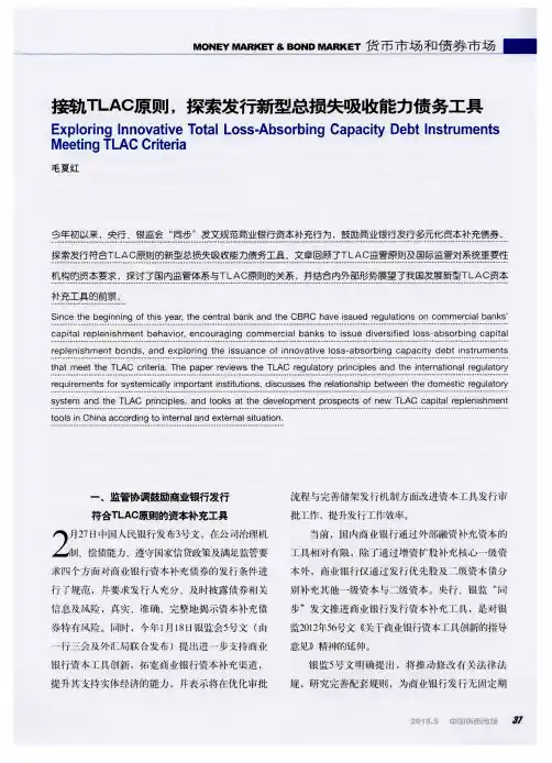 接轨TLAC原则,探索发行新型总损失吸收能力债务工具