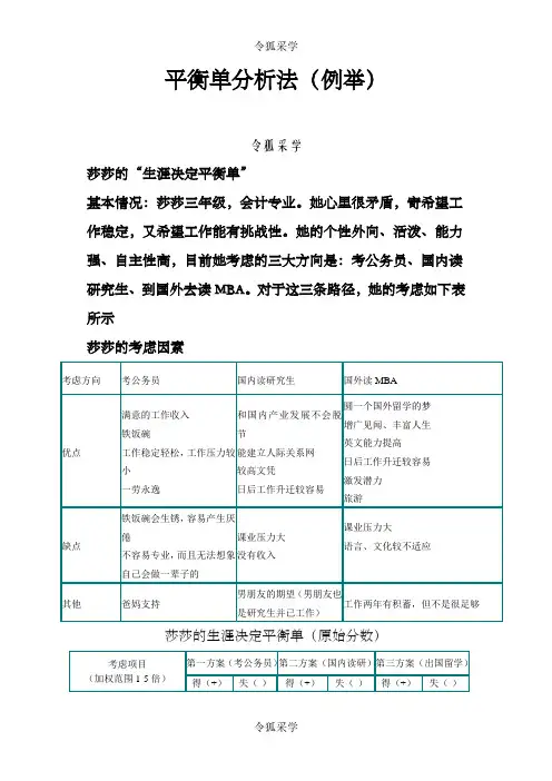 职业生涯规划----决策平衡单法
