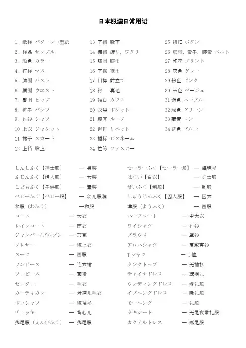 日本服装日常用语