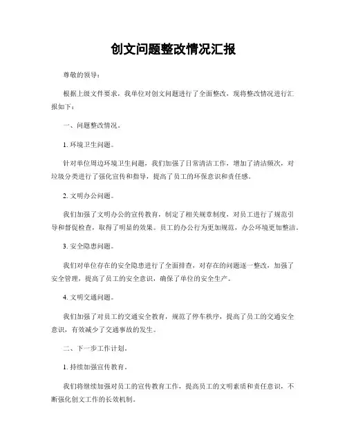 创文问题整改情况汇报
