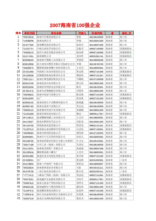 2007年海南一百强企业名单