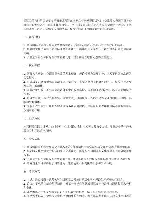 国际关系与世界历史学文学硕士