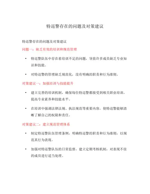 特巡警存在的问题及对策建议