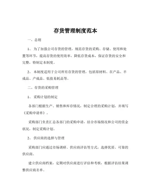 存货管理制度范本