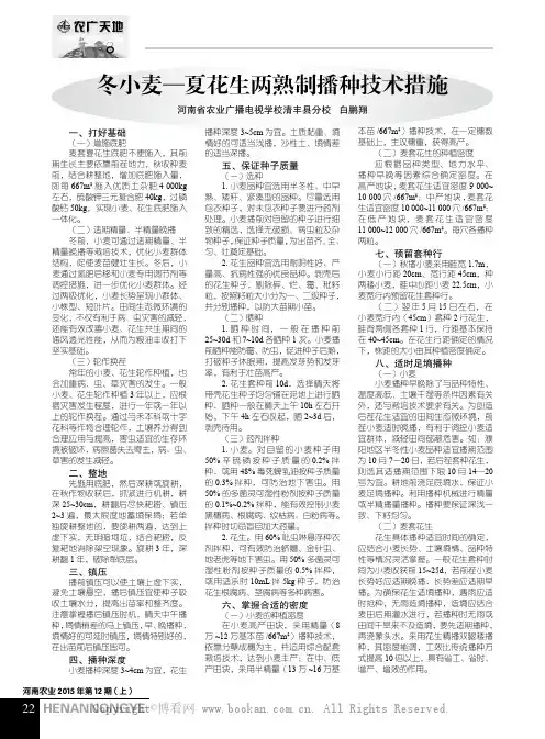 冬小麦——夏花生两熟制播种技术措施