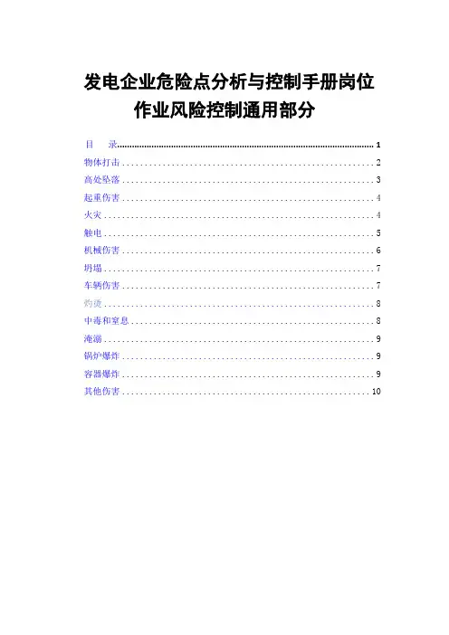 发电企业危险点分析与控制手册岗位作业风险控制通用部分