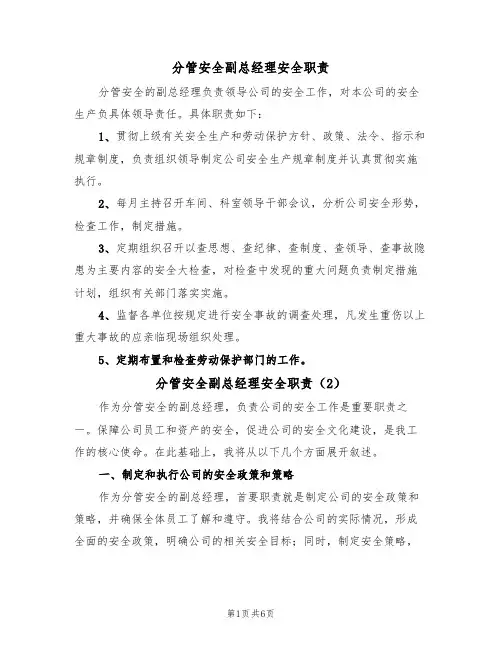 分管安全副总经理安全职责(5篇)