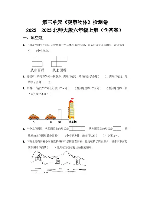 第三单元《观察物体》检测卷   2022—2023北师大版六年级上册(含答案)