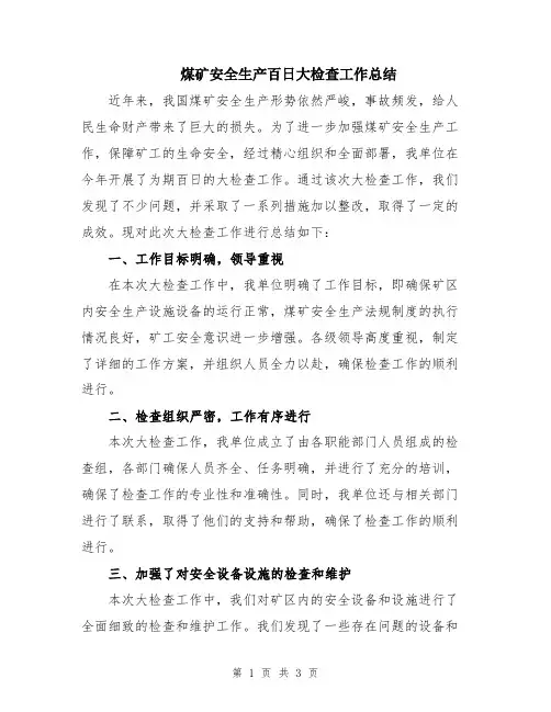 煤矿安全生产百日大检查工作总结