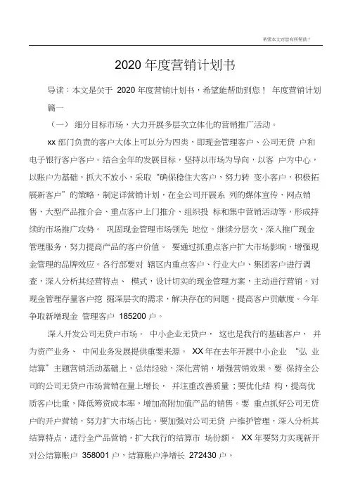 2020年度营销计划书