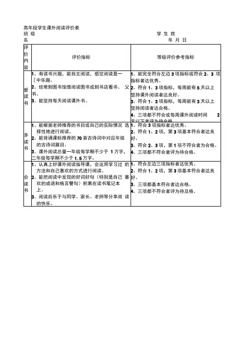 学生课外阅读评价标准