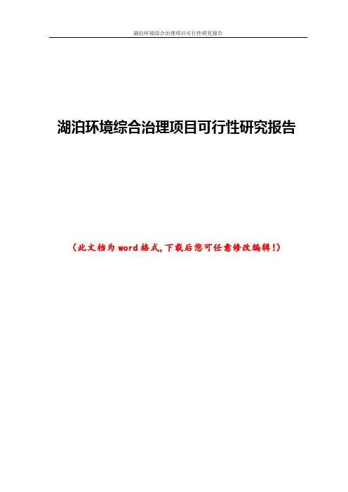 湖泊环境综合治理项目可行性研究报告