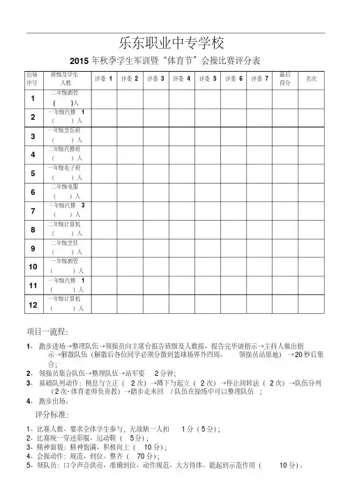 秋季学生军训会操比赛评分表资料.doc
