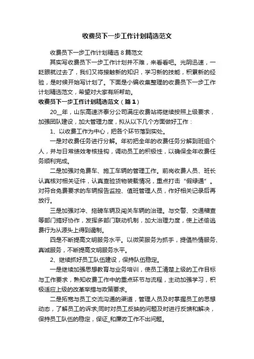 收费员下一步工作计划精选8篇范文