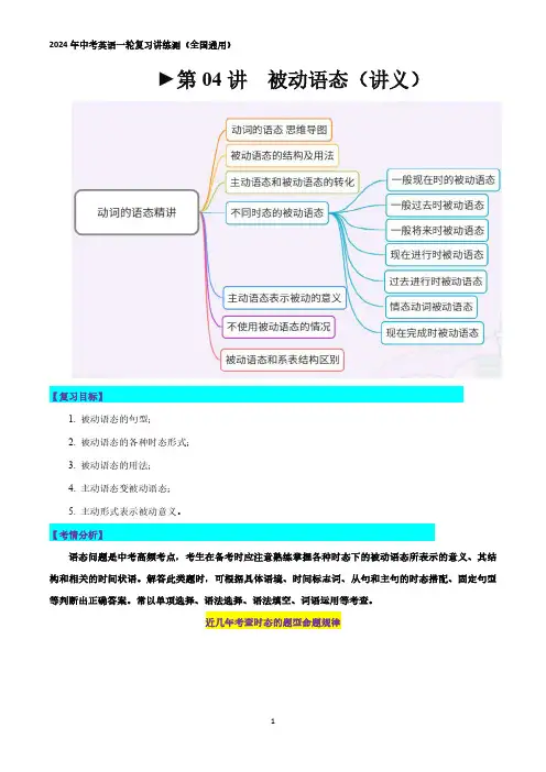 第05讲 被动语态(讲义)-2024年中考英语一轮复习讲练测(全国通用)(原卷版)