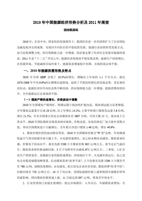 完整版：2010年中国能源经济形势分析及2011年展望
