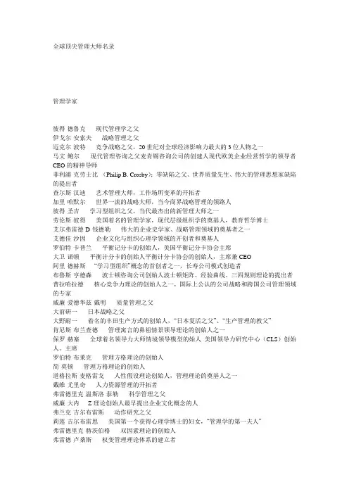 全球顶尖管理大师名录