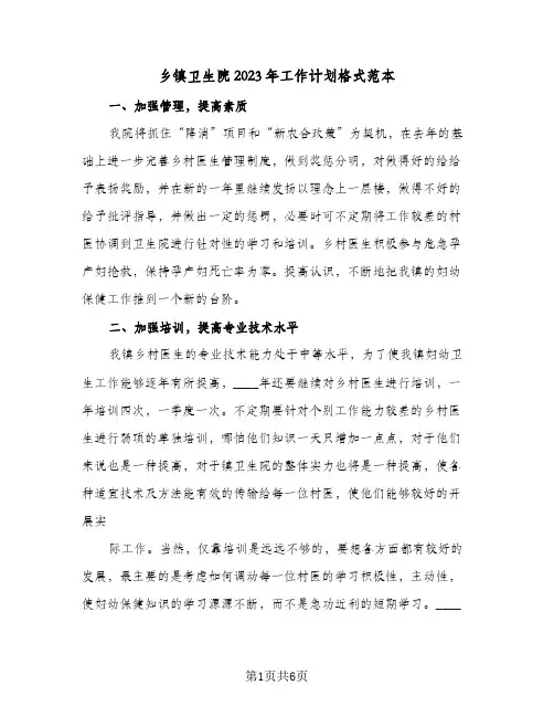 乡镇卫生院2023年工作计划格式范本(2篇)