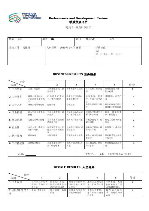 2010年PDR表格(4级及以下人员)