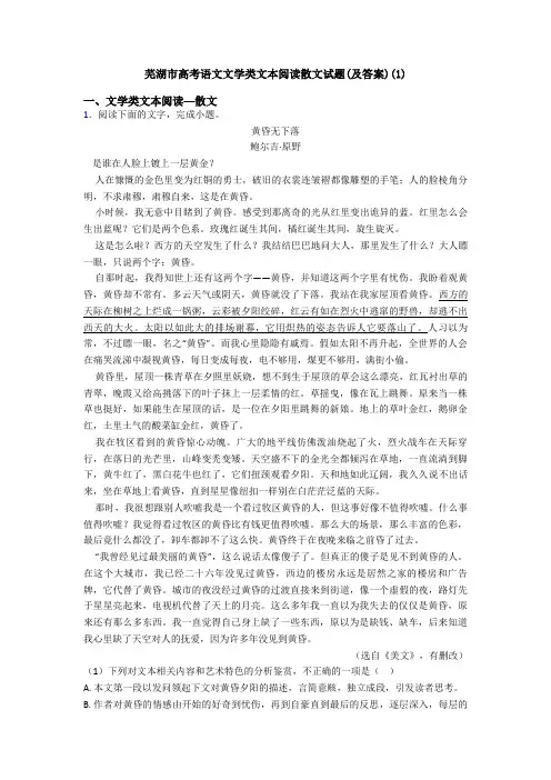 芜湖市高考语文文学类文本阅读散文试题(及答案)(1)