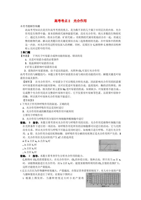2022高考生物 高考考点2 光合作用