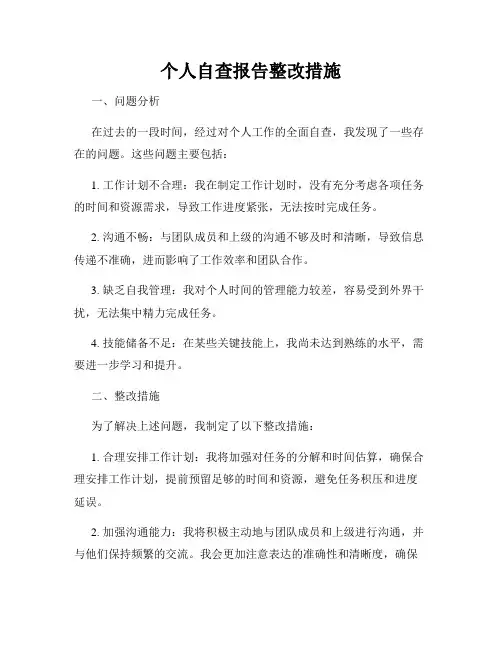 个人自查报告整改措施