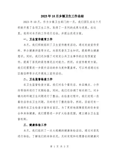2023年10月乡镇卫生工作总结