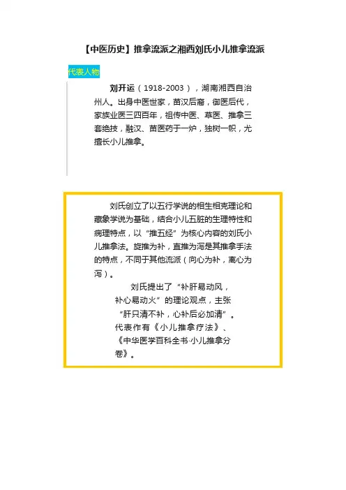 【中医历史】推拿流派之湘西刘氏小儿推拿流派