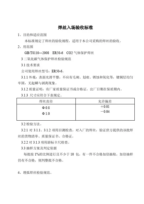 焊丝入厂验收标准