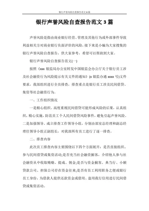 自查报告 银行声誉风险自查报告范文3篇