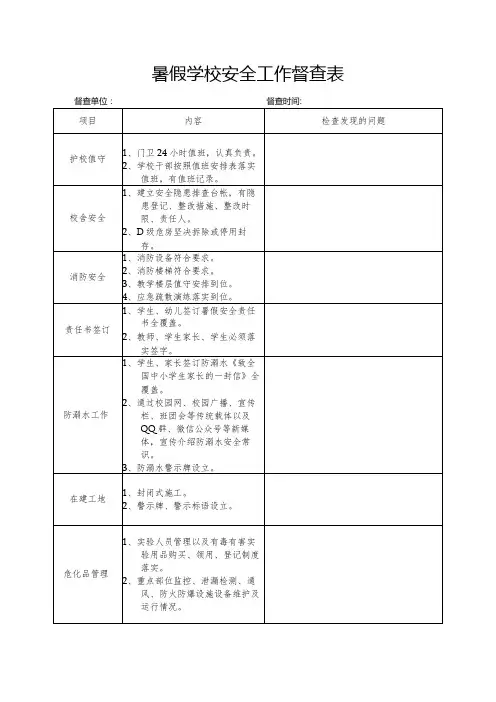 暑假学校安全工作督查表