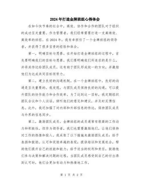 2024年打造金牌班组心得体会