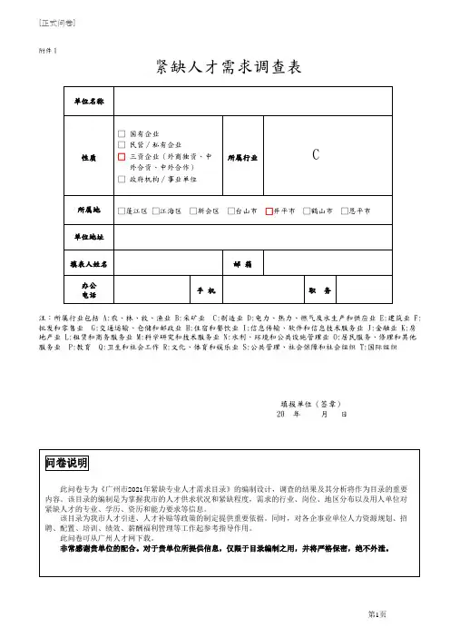 紧缺人才需求调查表
